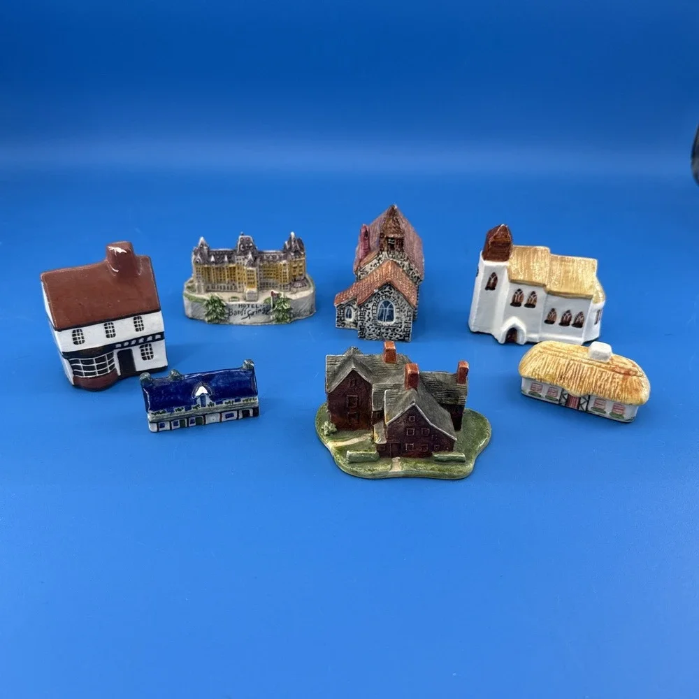 Vintage Lot of 7 Miniature Cottages Church Knick Knack Mini Houses  England